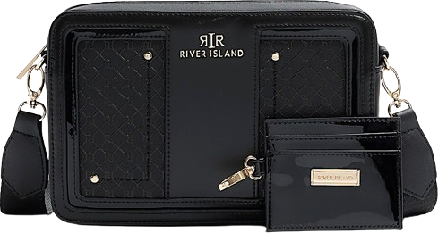River Island Monogram Boxy Cross Body Bag - Black • Price