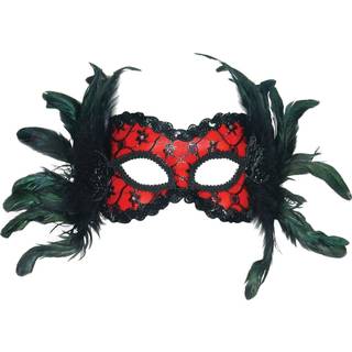 Bristol Novelty Unisex Adults Feather And Lace Mask (One Size) (Red/Black)