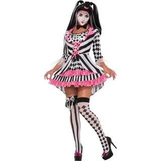 Bristol Novelty Womens/Ladies Harlequin Clown Ring Mistress Costume (M) (Black/White/Pink)