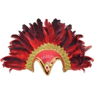 Bristol Novelty Womens/Ladies Jewel Plume Feather Helmet (One Size) (Red/Gold)