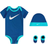 Nike Baby Swoosh Bodysuit Hat & Booties Set - Blue
