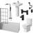 Complete Bathroom Suite Black Bath Shower Screen Basin Toilet Taps Waste 1600mm