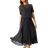 Roman Lace Top Overlay Pleated Midi Dress - Black