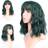 FAELBATY Short Green Wigs With Air Bangs Shoulder Length Bob Wig For Women Curly Wavy Synthetic Cosplay Wig for Girl 12" Dark Green