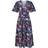 Yumi Bird & Floral Print Midi Dress - Navy