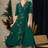 Hope & Ivy Harley Bead-Embellished Satin Midi Wrap Dress Green