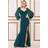 Goddiva Chiffon Sleeve Thigh Split Maxi Dress - Emerald