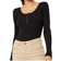 Pieces Kitte Button Front Ribbed Top - Black