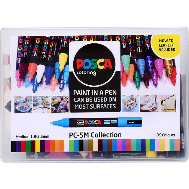  Posca PC-3M Water Based Permanent Marker Paint Pens. Fine Tip  for Art & Crafts. Multi Surface Use On Wood Metal Paper Canvas Cardboard  Glass Fabric Ceramic Rock Stone Pebble Porcelain. Set