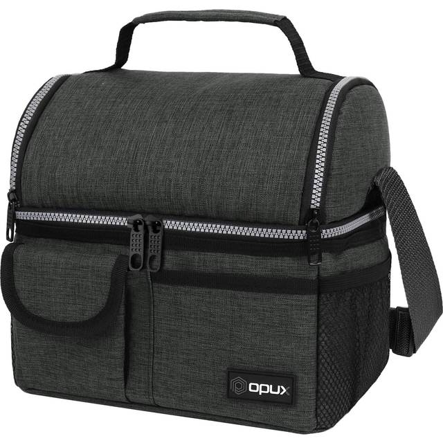 Opux Insulated Dual Compartment Lunch Bag for Men, Women | Double Deck Reusable Lunch Box Cooler with Shoulder Strap, Leakproof Liner | Medium Lunch