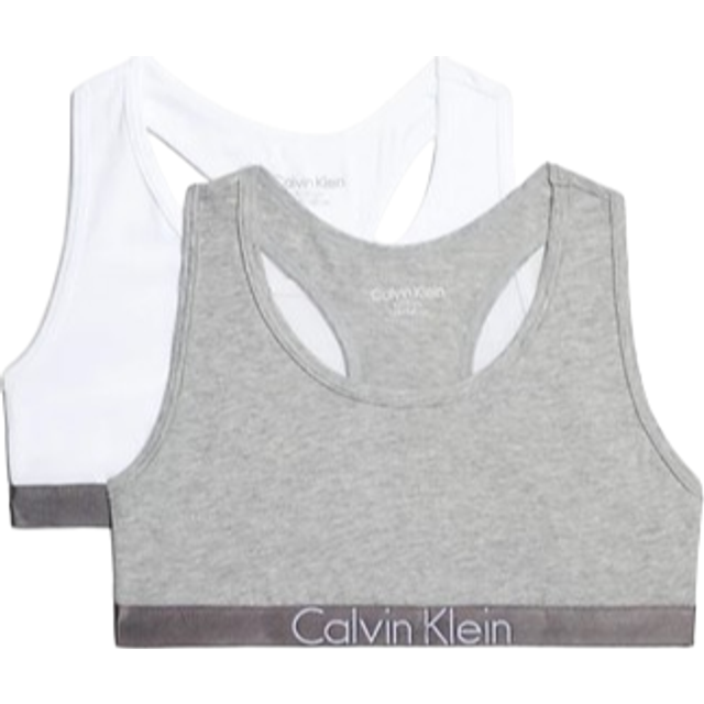 Calvin Klein Girl's Customized Stretch Bralettes 2-pack - Grey Heathe/White  • Price »